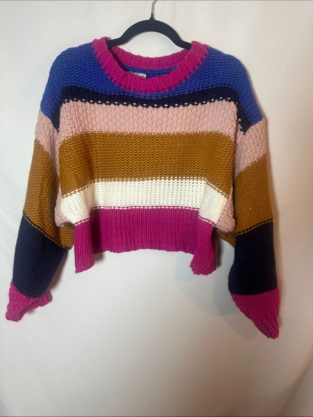 Simply Southern Colorblock Crewneck Sweater in Blue, Pink, Mustard, White, Navy